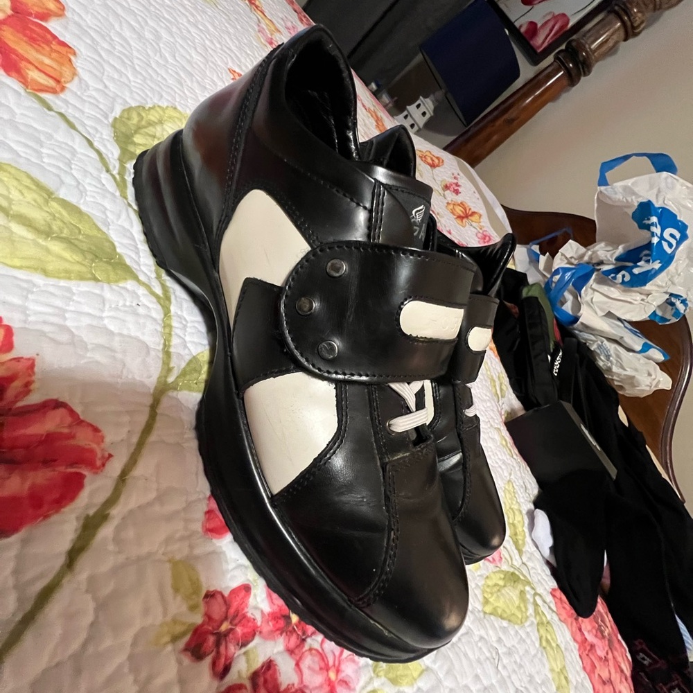 Hogan Black and White Leather Sneakers